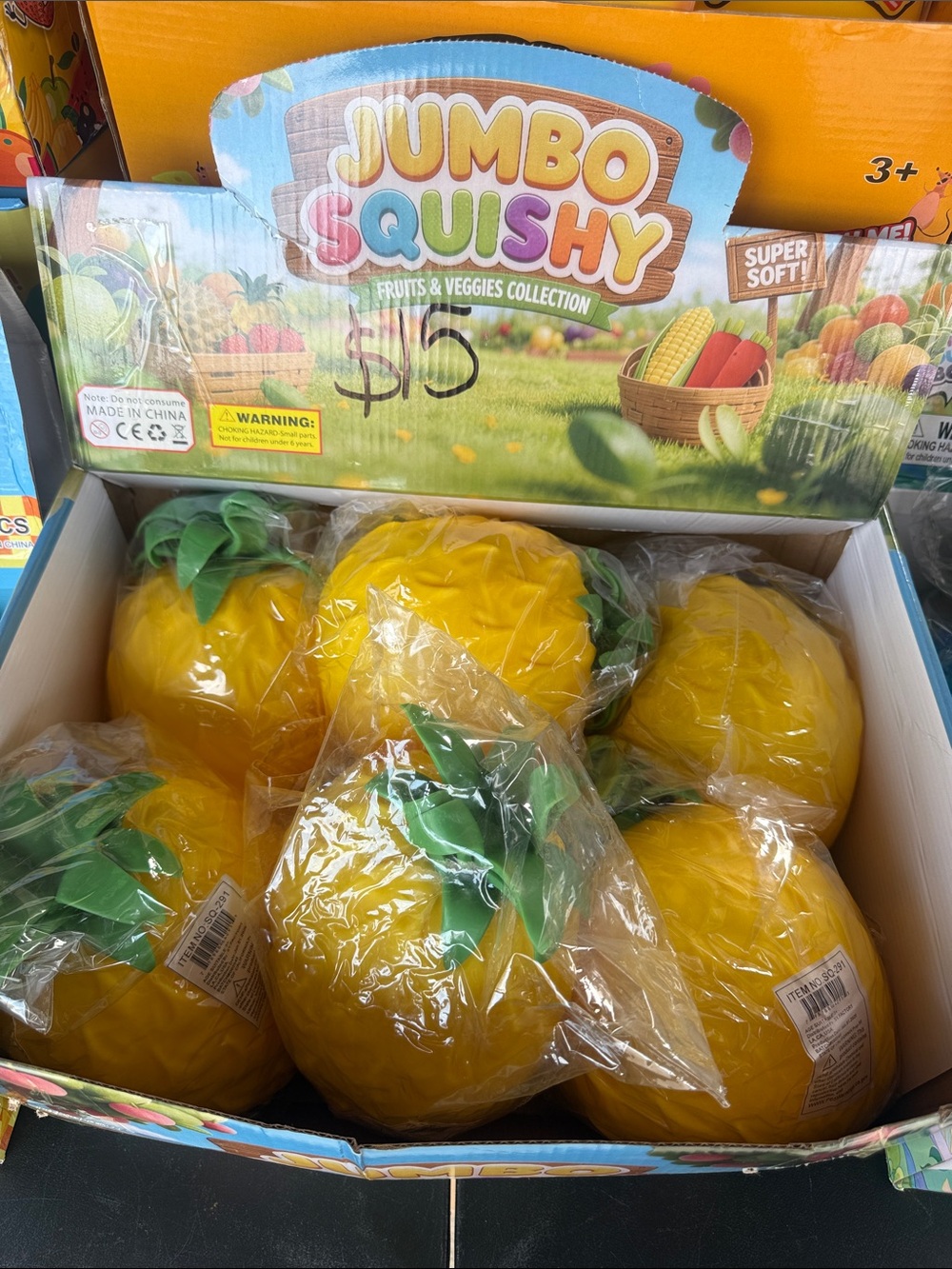 Squeeze Jumbo Yellow Pineapple Squishy Plush with Green Leaves